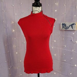 Red Mock Neck Sleeveless Tank